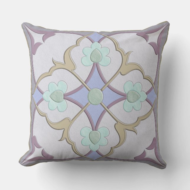 Afghani Tile Pattern in Periwinkle, Lavender, Mint Cushion (Front)