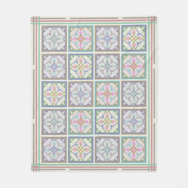 Afghani Tiles and Stripes - Pastel Variations Fleece Blanket (Front)
