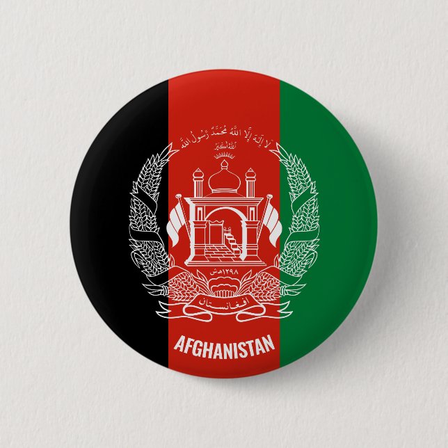 Afghanistan Flag Inscription Black Red Green 6 Cm Round Badge (Front)
