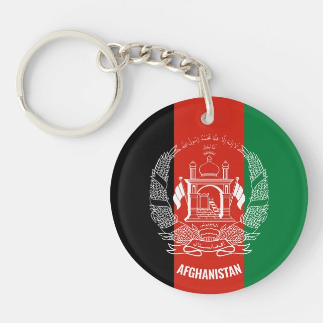 Afghanistan Flag Inscription Black Red Green Key Ring (Front)