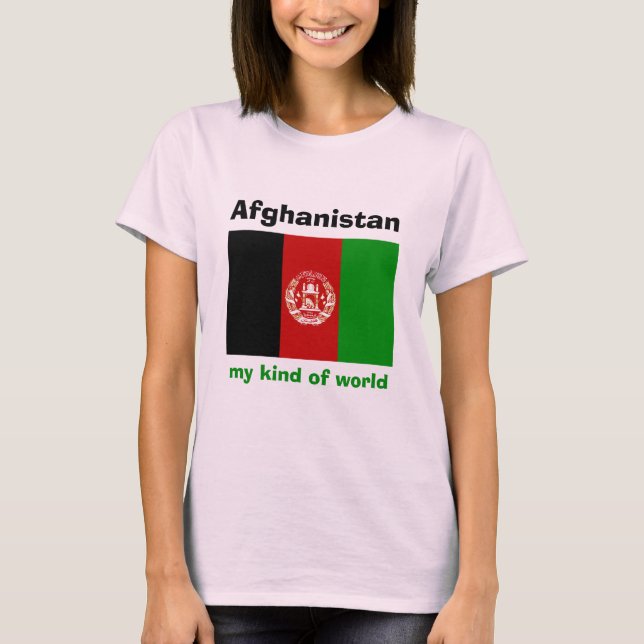 Afghanistan Flag + Map + Text T-Shirt (Front)