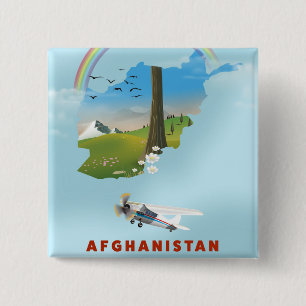Afghanistan Map landscape travel poster 15 Cm Square Badge