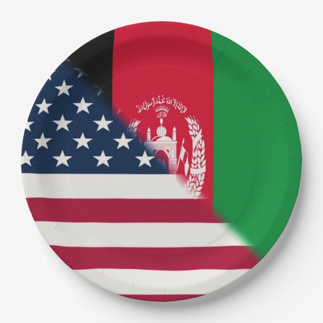 Afghanistan USA Flag | Half Afghan American Paper Plate (Front)