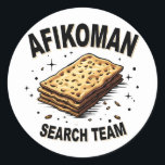 Afikoman search team Hanukkah Jewish Food Lovers Classic Round Sticker<br><div class="desc">Hanukkah tradition,  Afikoman search,  Jewish holiday,  holiday fun,  Hanukkah 2024,  festive Judaism,  Afikoman graphic,  Jewish celebration,  Hanukkah game,  holiday search,  Jewish traditions,  Hanukkah spirit</div>