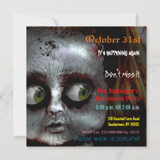 Afraid Doll Scary Halloween Square Invitation