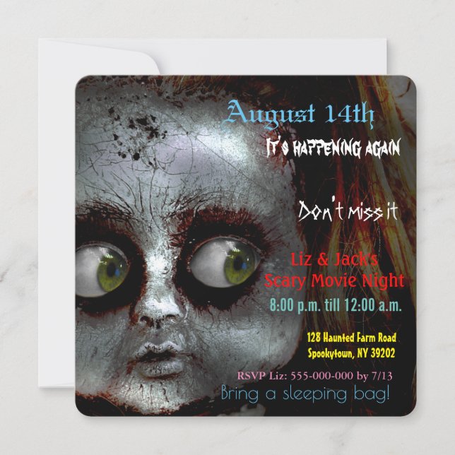 Afraid Doll Scary Movie Night Party Invitation (Front)