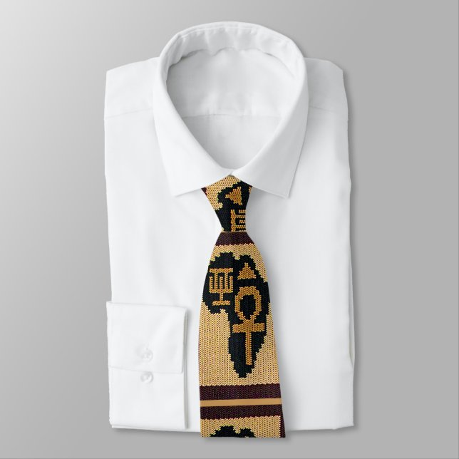 Africa African Symbols Crochet All Over Print Tie (Tied)