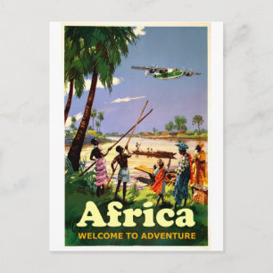 Africa, African tribe looking at coming aeroplane Postcard