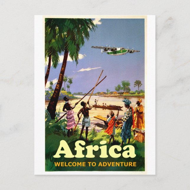 Africa, African tribe looking at coming aeroplane Postcard (Front)
