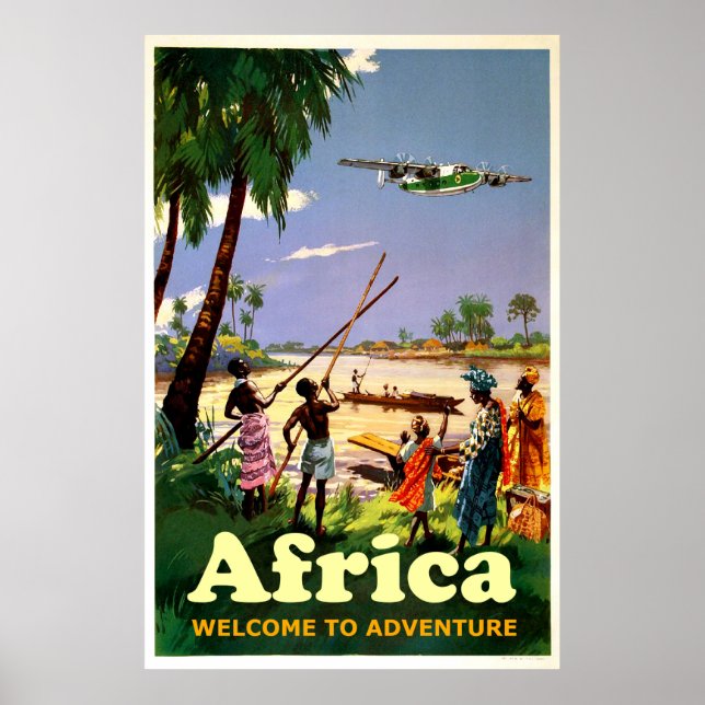 Africa, African tribe looking at coming airplane Poster (Front)