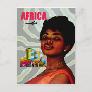 Africa. African woman and big city behind, photo Postcard