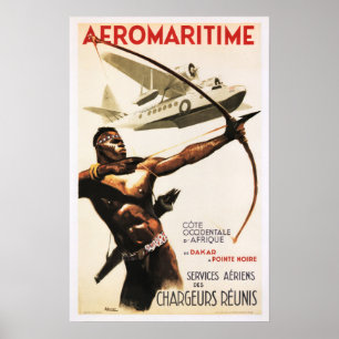 Africa AFRIQUE AEROMARITIME Retro Aeroplane Poster