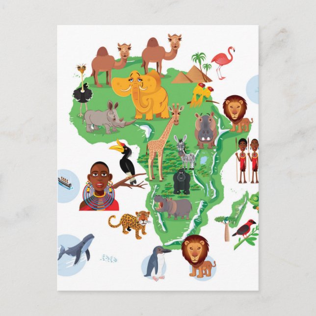 Africa Animals Map Postcard (Front)