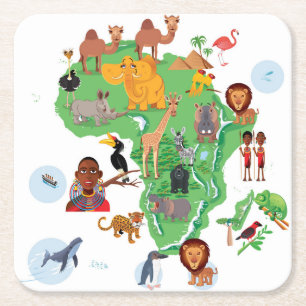 Africa Animals Map Square Paper Coaster
