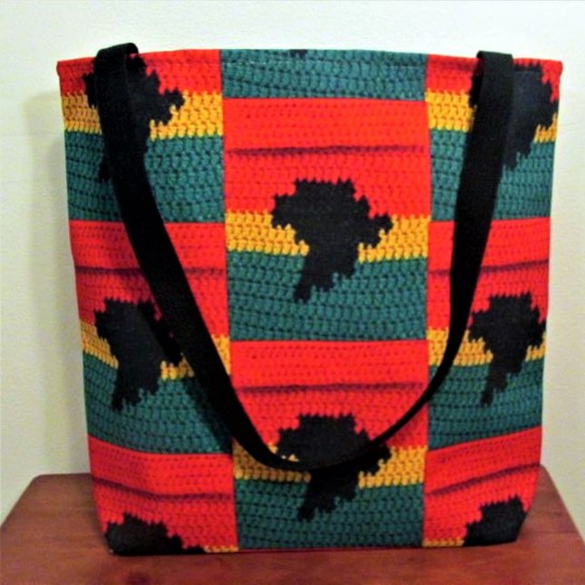 Africa Black Red Gold Green Artisan Crochet Print Tote Bag (Creator Uploaded)