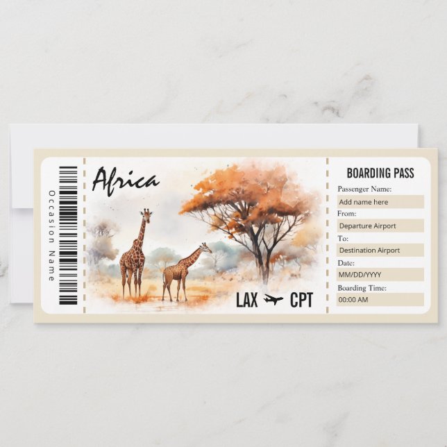 Africa Boarding Pass Gift Certificate Invitation (Front)