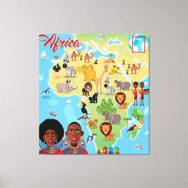 Africa Cartoon Map Canvas Print (Front)