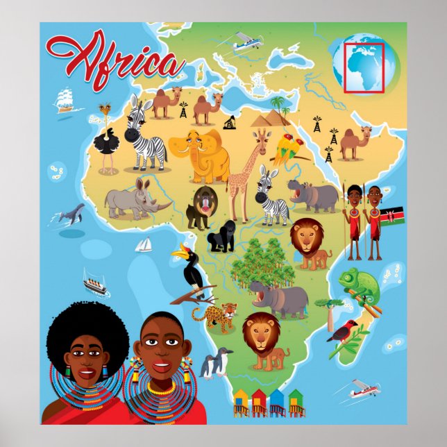Africa Cartoon Map Poster (Front)