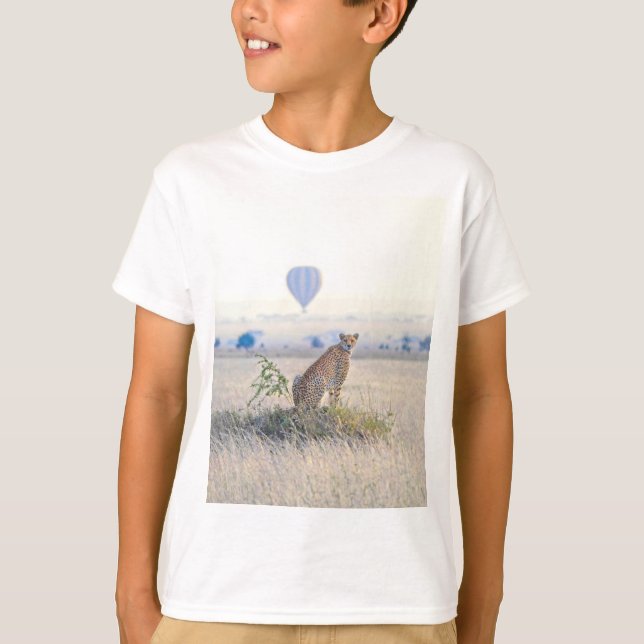 Africa - Cheetah and Hot Air Balloon T-Shirt (Front)