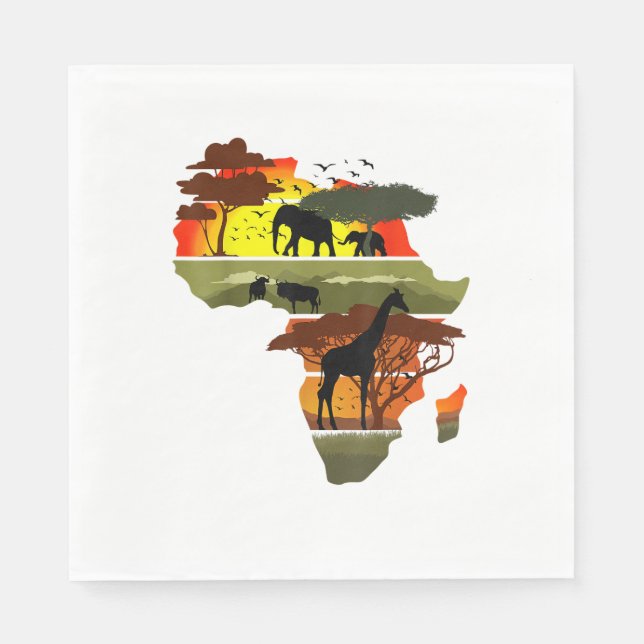 Africa Continent Sunset Safari Nature Wild Life  Napkin (Front)