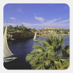 Africa, Egypt, Upper Egypt, Aswan. Feluccas 2 Square Sticker