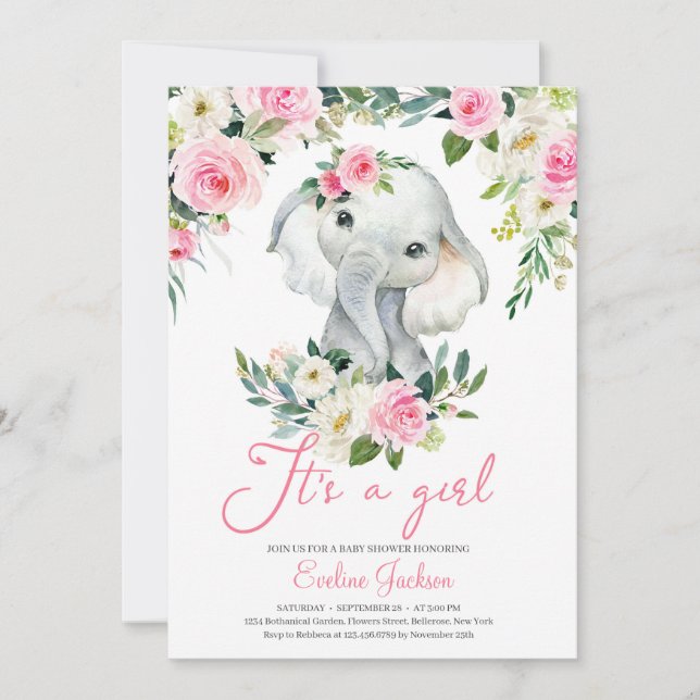 Africa Elephant Baby Shower Invitation Blush Boho (Front)