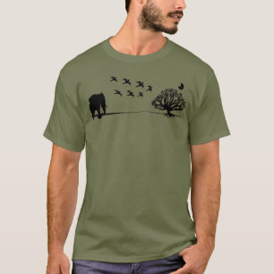 Africa Elephant Birds and Tree Africa Landscape T-Shirt