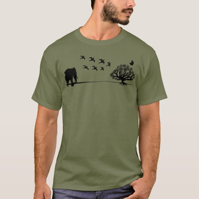 Africa Elephant Birds and Tree Africa Landscape T-Shirt (Front)