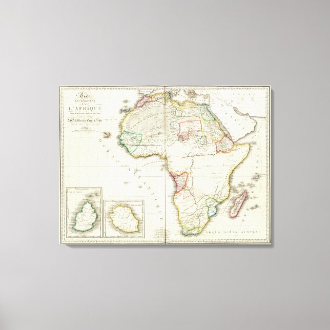 Africa Engraved map with 2 inset maps Canvas Print (Front)