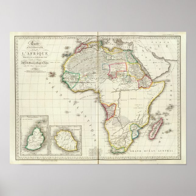 Africa Engraved map with 2 inset maps Poster (Front)