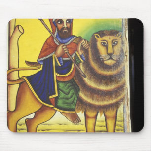 Africa, Ethiopia. Artwork depicting Lion of Mouse Mat
