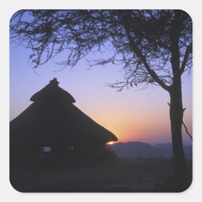 Africa, Ethiopia, Omo river region, Sunset over Square Sticker (Front)