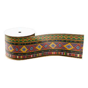 Africa Ethnic Art Pattern Grosgrain Ribbon