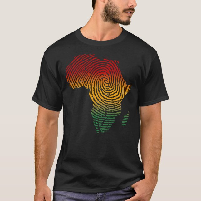 Africa Fingerprint African Flag Black Pride DNA Af T-Shirt (Front)