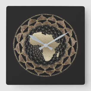 Africa in a Gold and Bronze Motif Square Wall Clock
