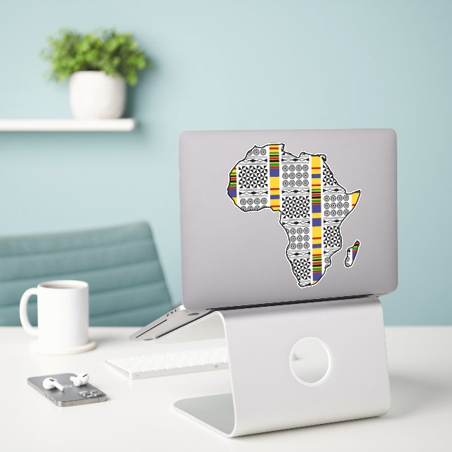 Africa Kente Adinkra Symbol Custom-Cut Vinyl (Laptop On Desk)
