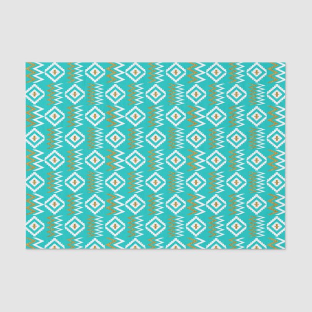 Africa Kente Dark Aqua Teal Blue Gold Diamond Tissue Paper (Front)