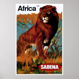 Africa Lion Art African Print Sabena Travel Poster