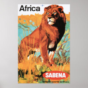 AFRICA LION Tourism Art Vintage Travel Poster Ad