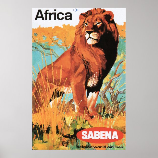 AFRICA LION Tourism Art Vintage Travel Poster Ad (Front)