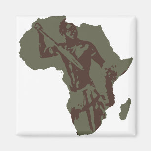 Africa Map African Warrior Artwork Magnet