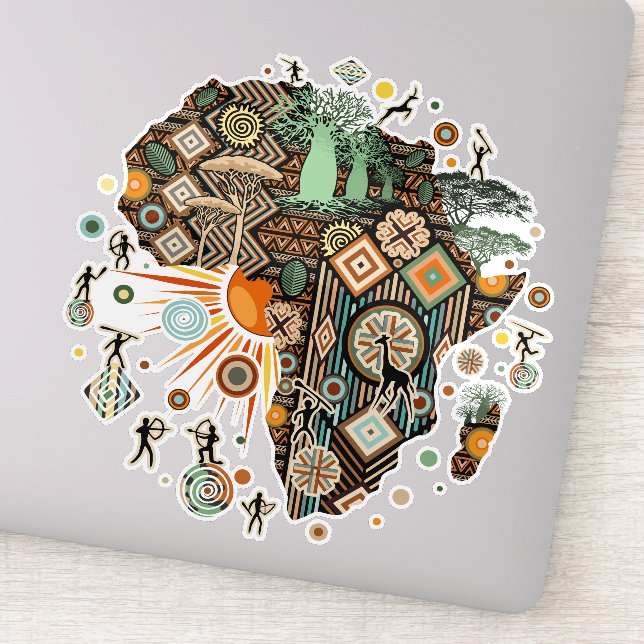 Africa Map Decorative Tribal Elements Pattern (Detail)