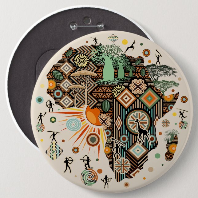 Africa Map Decorative Tribal Elements Pattern 6 Cm Round Badge (Front & Back)