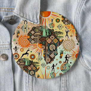 Africa Map Decorative Tribal Elements Pattern 6 Cm Round Badge