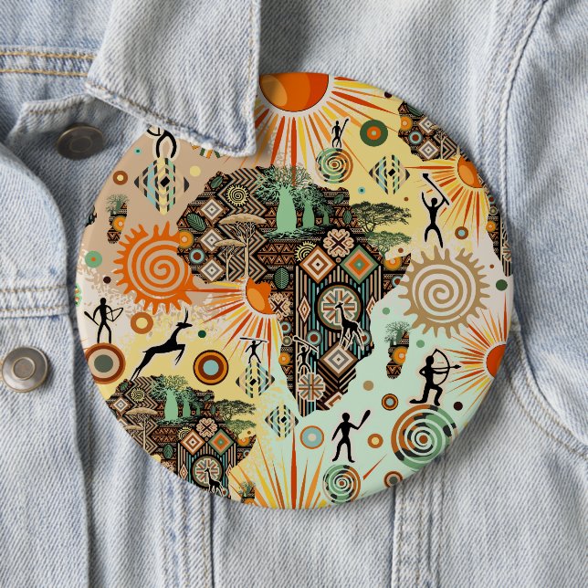 Africa Map Decorative Tribal Elements Pattern 6 Cm Round Badge (In Situ)