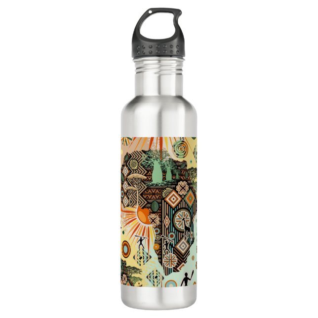 Africa Map Decorative Tribal Elements Pattern 710 Ml Water Bottle (Front)