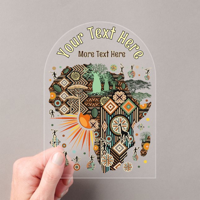 Africa Map Decorative Tribal Elements Pattern Acrylic Invitations (Insitu (Handheld))