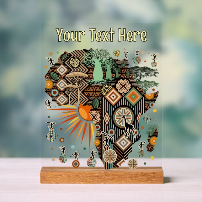 Africa Map Decorative Tribal Elements Pattern Acrylic Sign (Neutral)