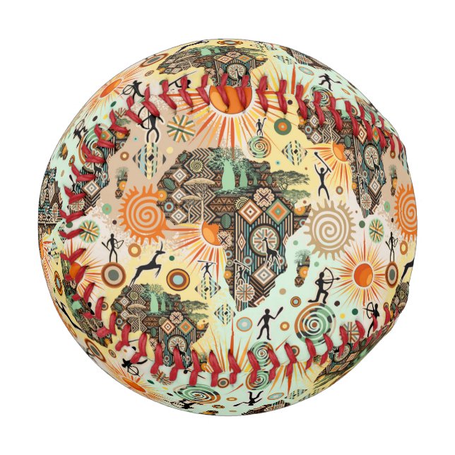 Africa Map Decorative Tribal Elements Pattern Baseball (Front Left)