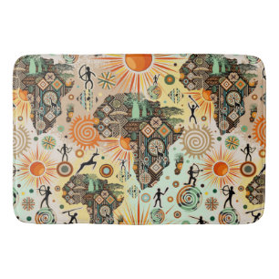 Africa Map Decorative Tribal Elements Pattern Bath Mat